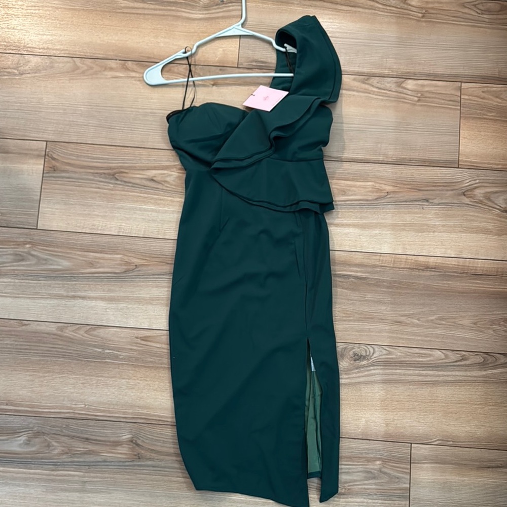 NWT Hello Molly Dark Green One-Shoulder Dress
